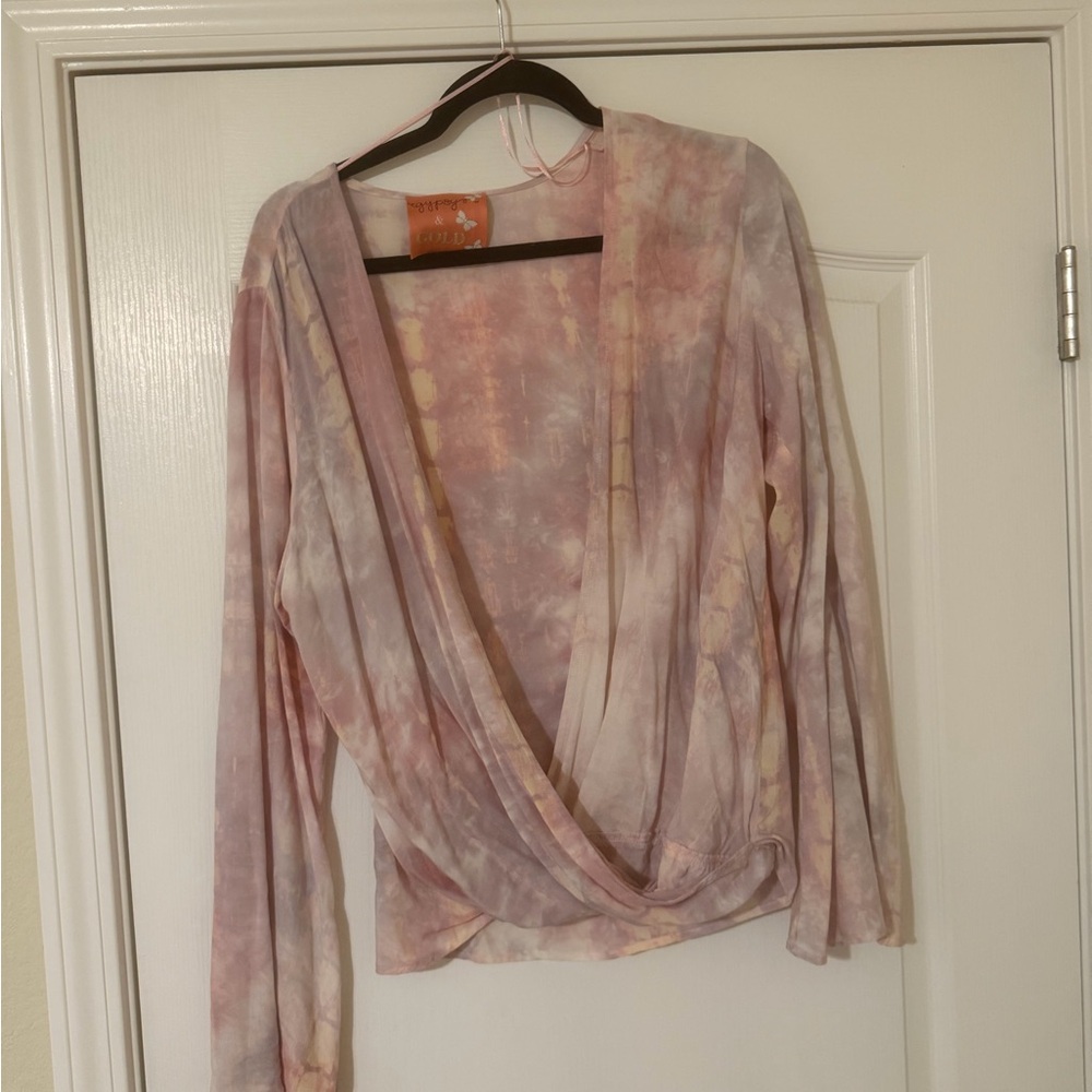 Tie-Dye Surplice Long-Sleeve Top - Pink Lavender